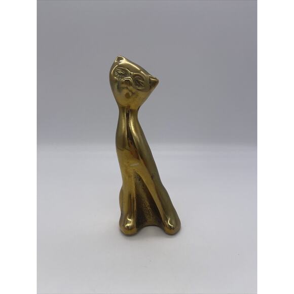 Vintage MCM Brass Siamese Mod Retro Cat Figurine Decor - Picture 1 of 4